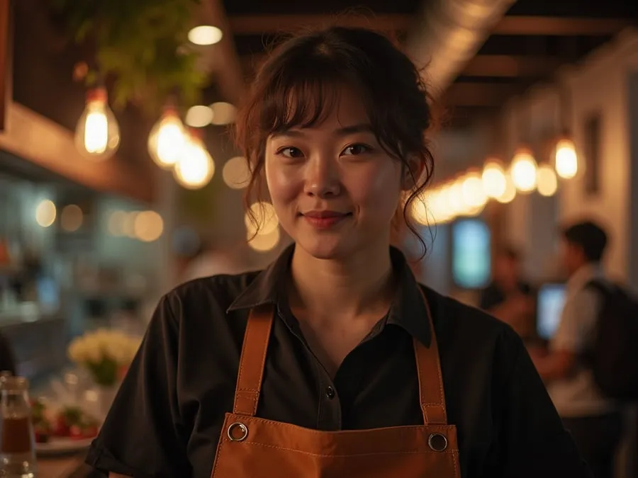 Restaurant team member in professional workplace moment demonstrating restaurant.