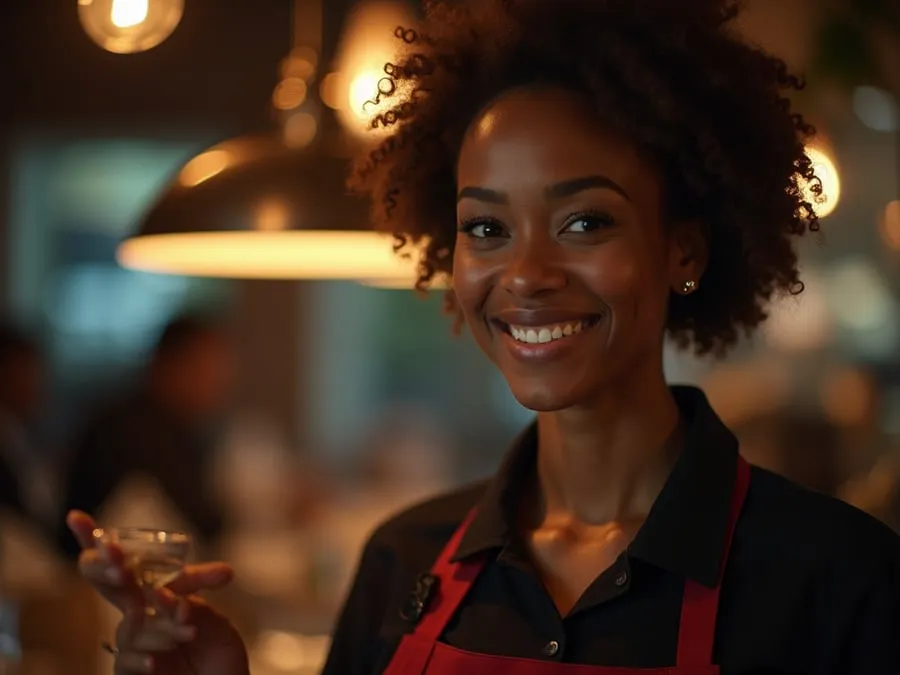 Restaurant team member in professional workplace moment demonstrating restaurant.
