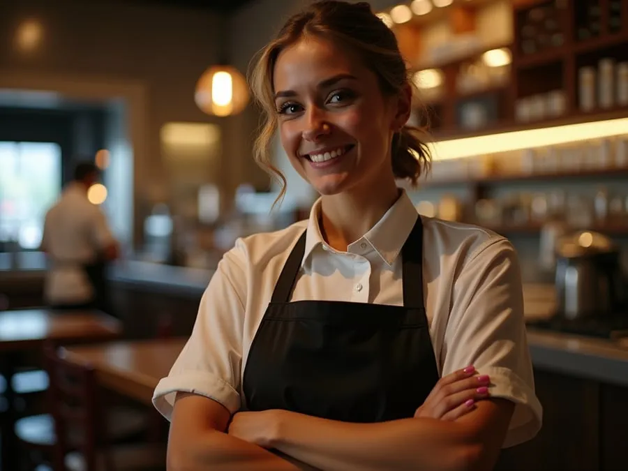 Restaurant team member in professional workplace moment demonstrating restaurant.