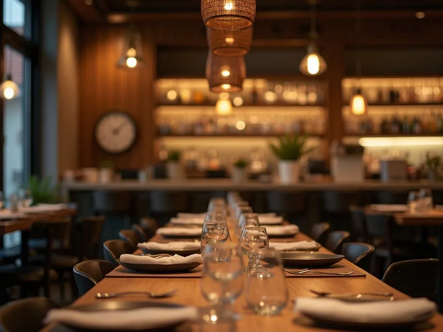 Detail of restaurant interior design element showing material quality and though.