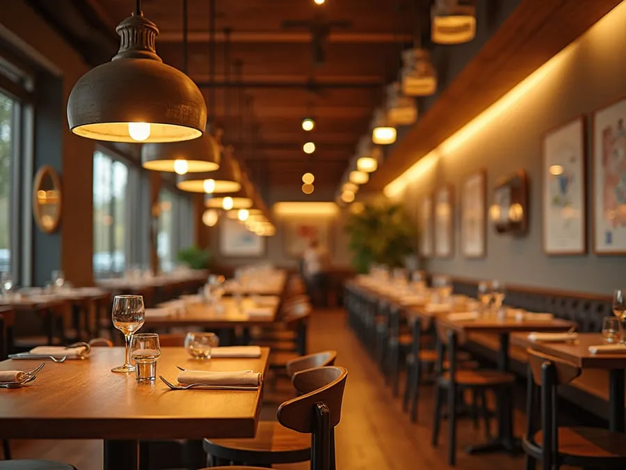 Detail of restaurant interior design element showing material quality and though.