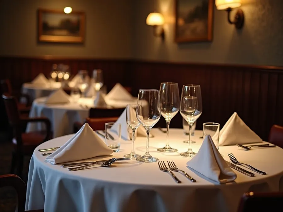 Restaurant table setting showing arrangement and spacing.
