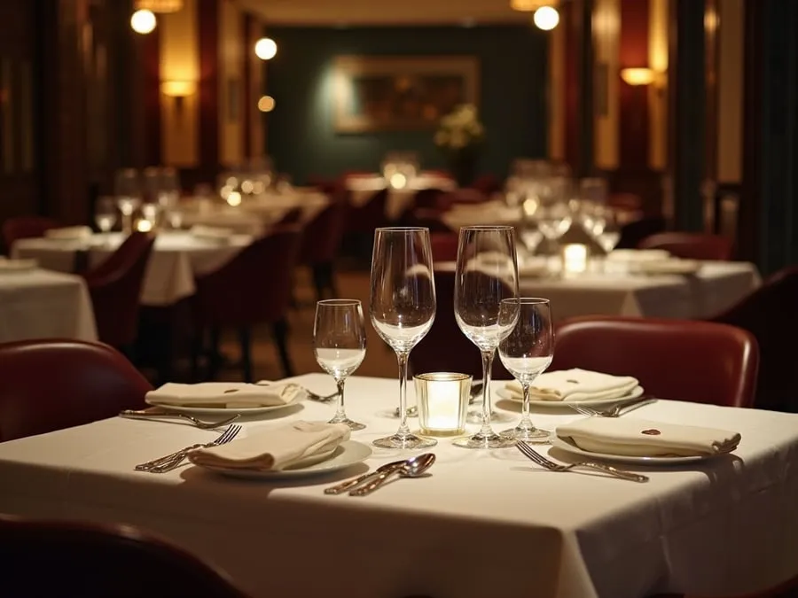 Restaurant table setting showing arrangement and spacing.