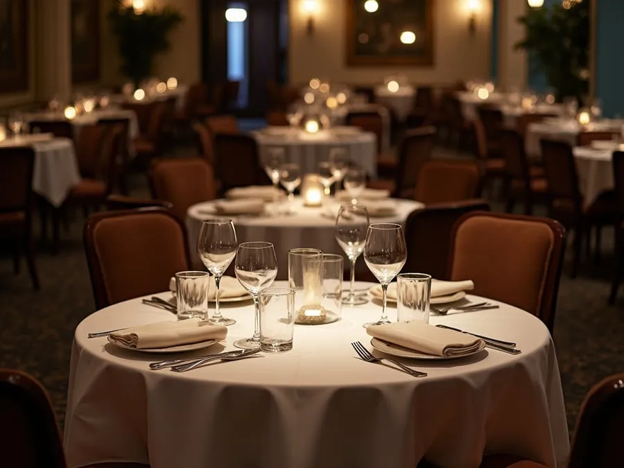 Restaurant table setting showing arrangement and spacing.