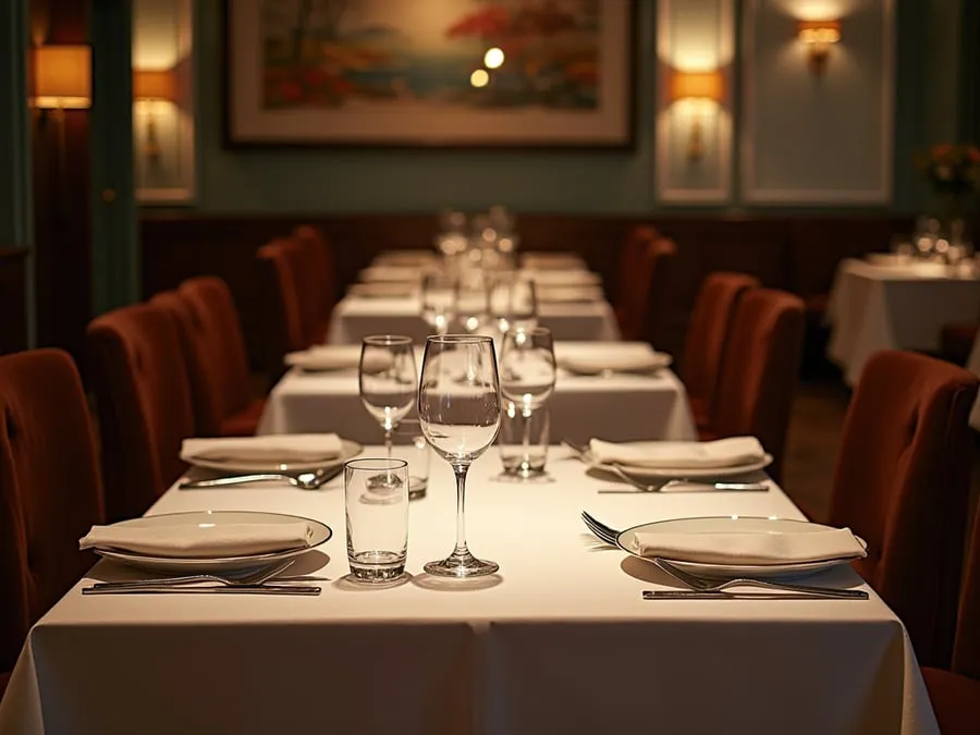 Restaurant table setting showing arrangement and spacing.
