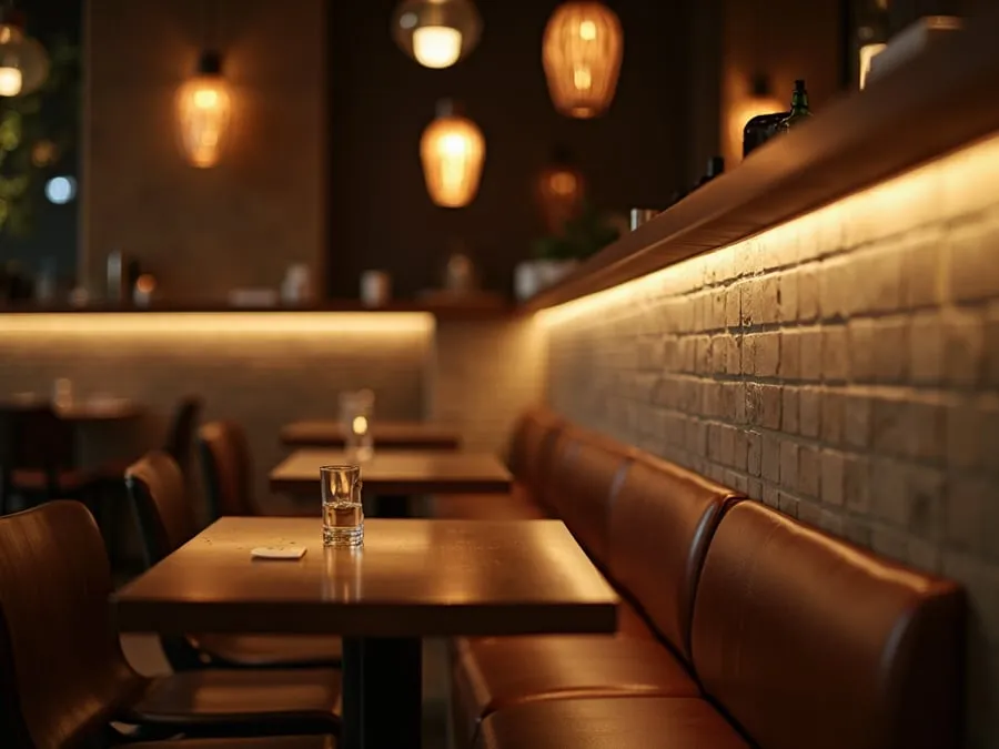 Detail of restaurant interior design element showing material quality and though.