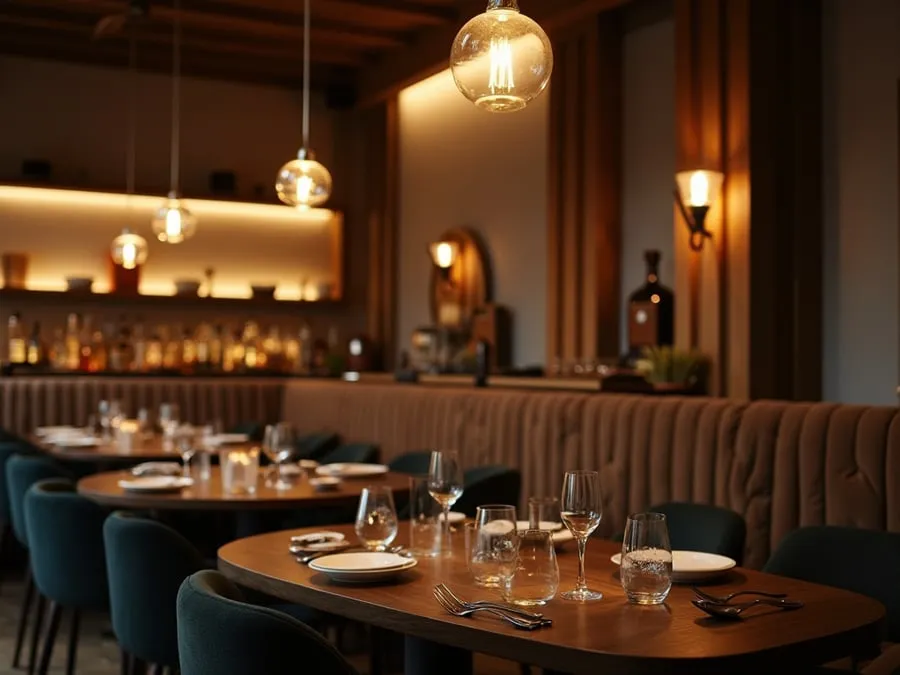 Detail of restaurant interior design element showing material quality and though.