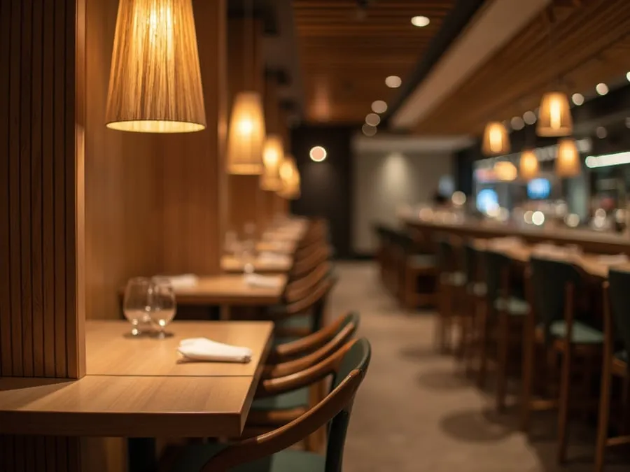 Detail of restaurant interior design element showing material quality and though.