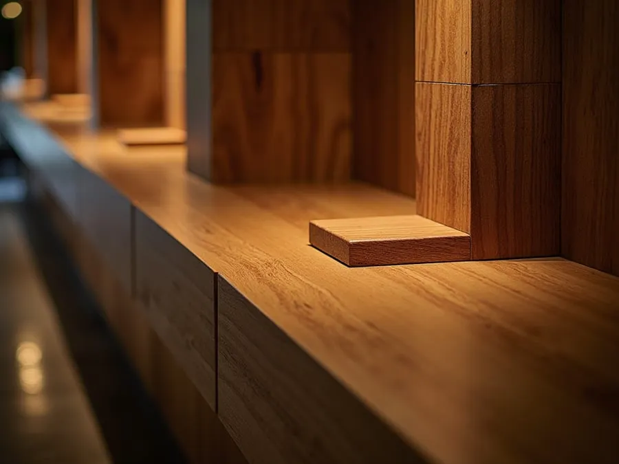 Detail of restaurant interior design element showing material quality and though.