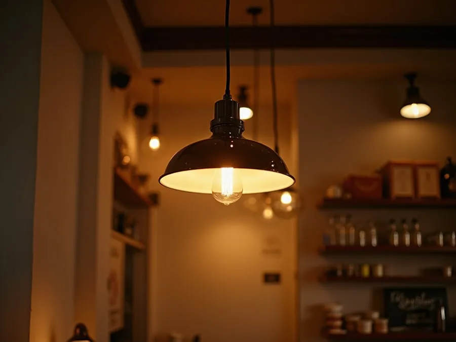 Detail shot of sophisticated lighting fixture installed in restaurant.