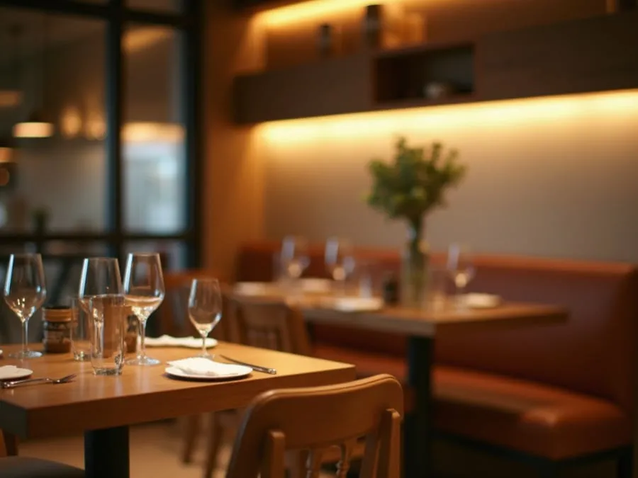 Detail of restaurant interior design element showing material quality and though.