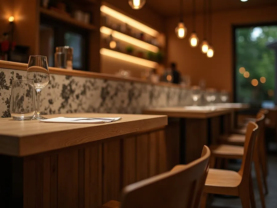 Detail of restaurant interior design element showing material quality and though.