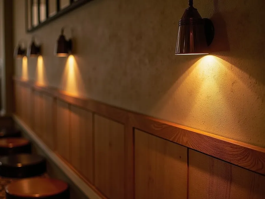 Detail of restaurant interior design element showing material quality and though.
