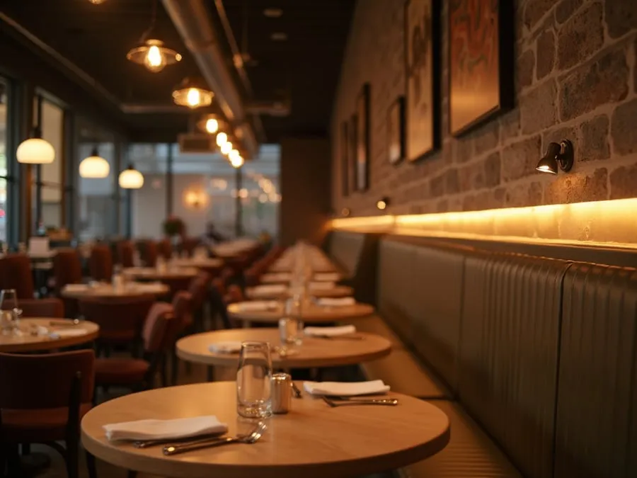 Detail of restaurant interior design element showing material quality and though.