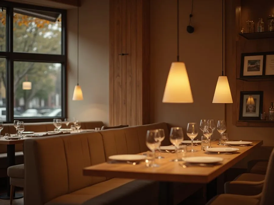 Detail of restaurant interior design element showing material quality and though.