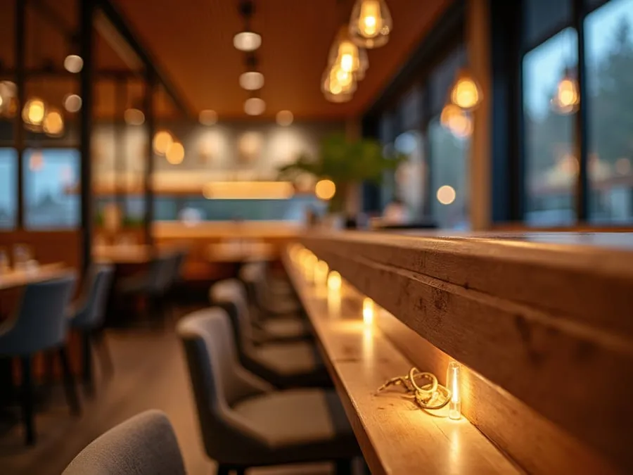 Detail of restaurant interior design element showing material quality and though.