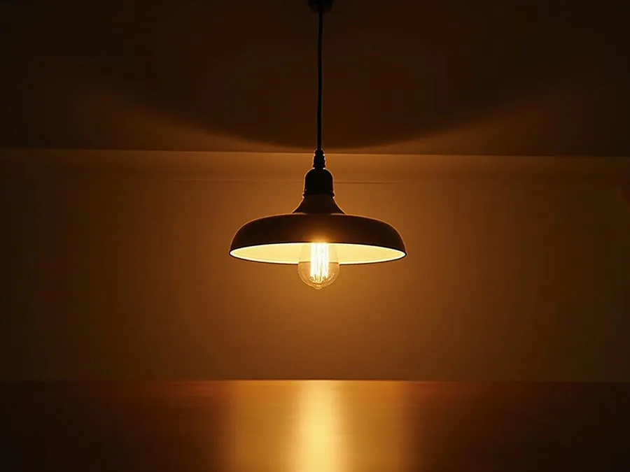 Detail shot of sophisticated lighting fixture installed in restaurant.