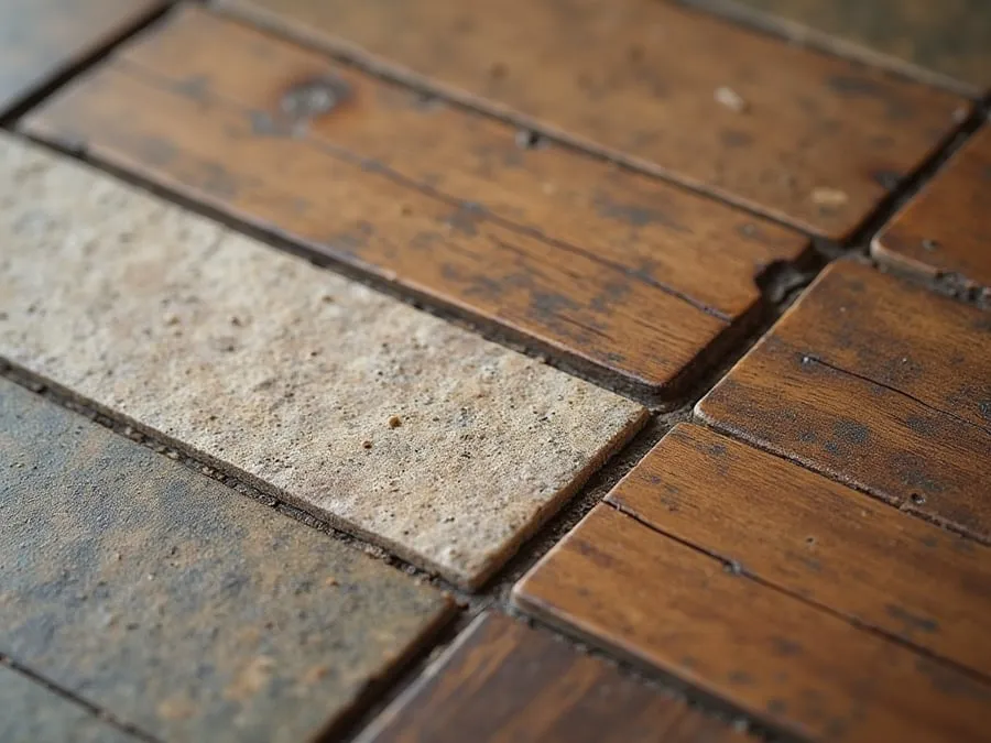 Close-up detail of restaurant material - tile, wood, stone, or textured finish -.