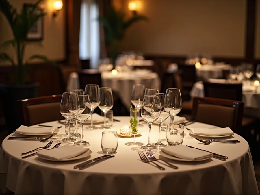Restaurant table setting showing arrangement and spacing.