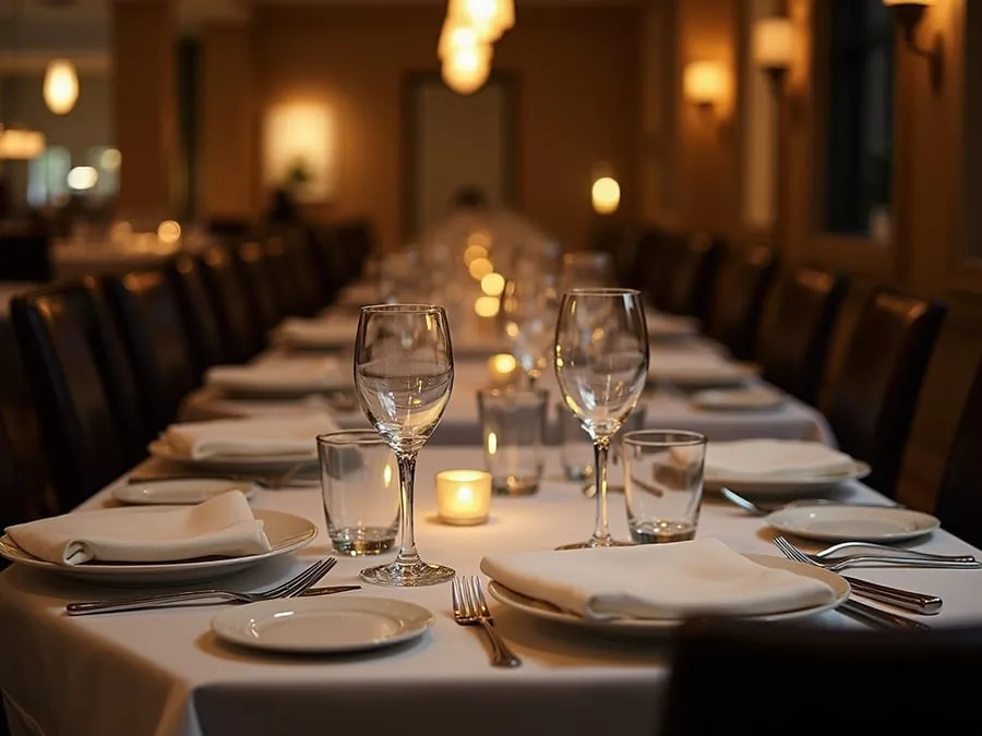 Restaurant table setting showing arrangement and spacing.