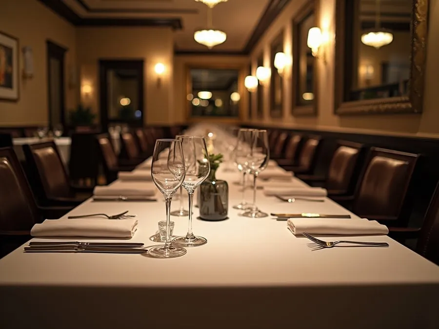 Restaurant table setting showing arrangement and spacing.
