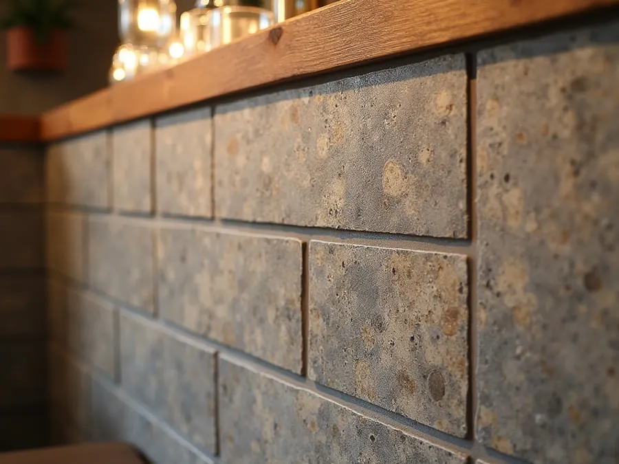 Close-up detail of restaurant material - tile, wood, stone, or textured finish -.