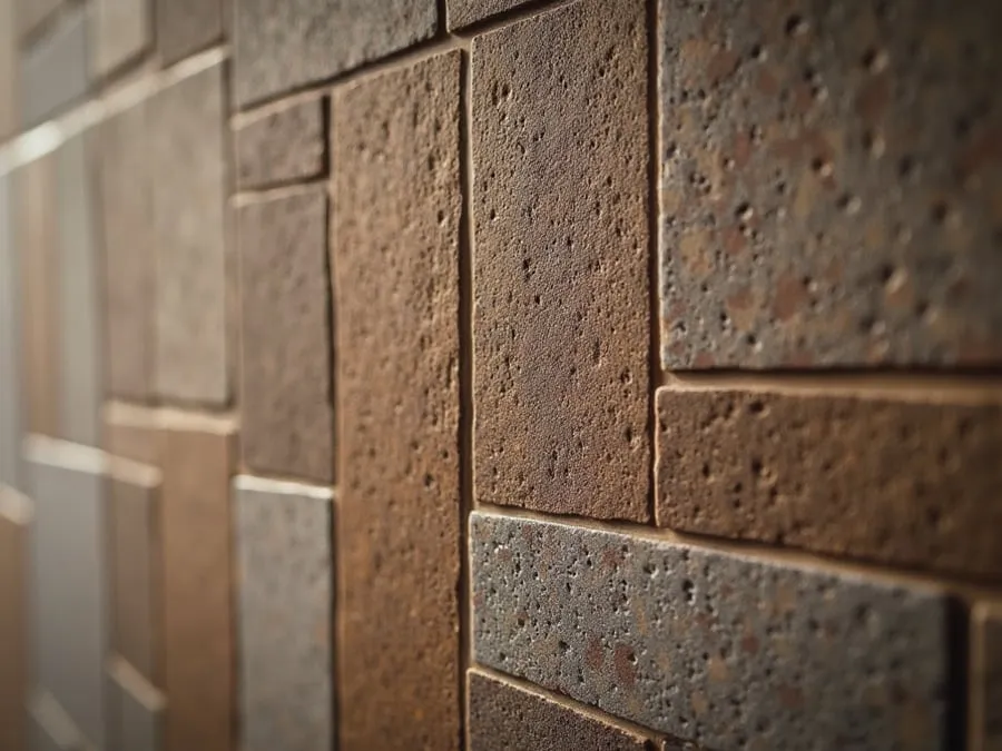 Close-up detail of restaurant material - tile, wood, stone, or textured finish -.