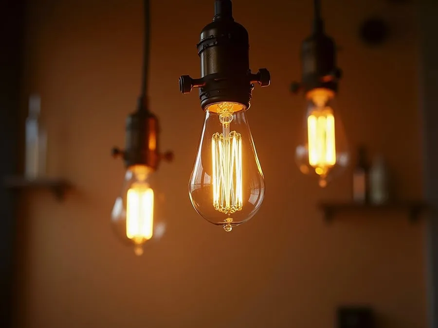 Detail shot of sophisticated lighting fixture installed in restaurant.
