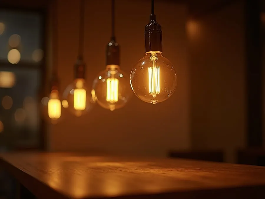 Detail shot of sophisticated lighting fixture installed in restaurant.