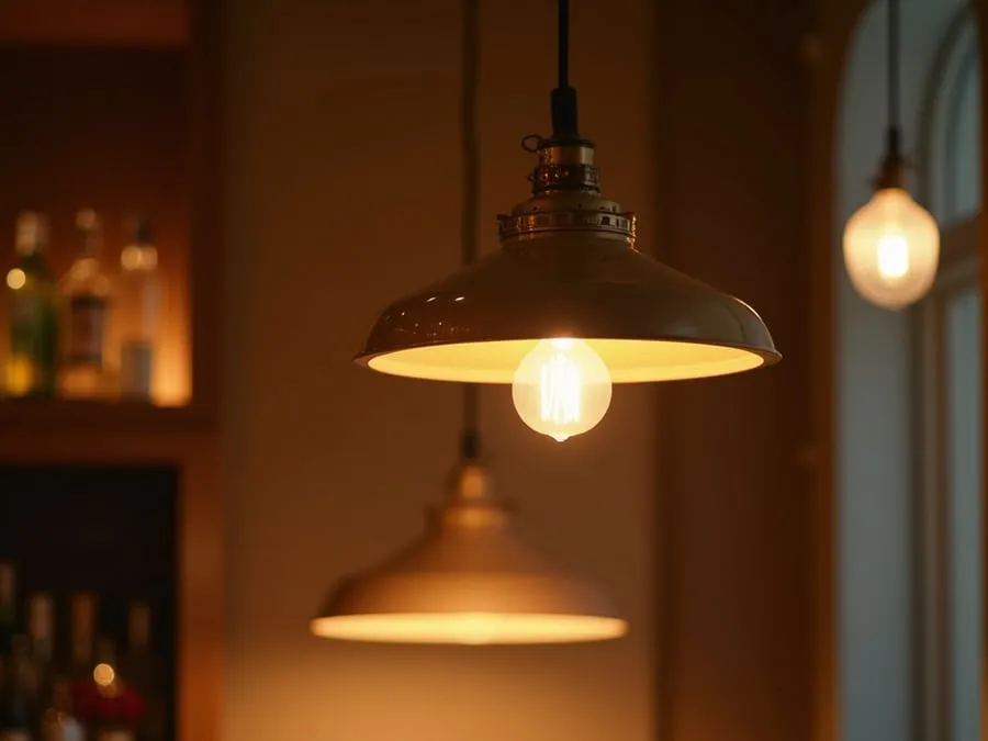 Detail shot of sophisticated lighting fixture installed in restaurant.