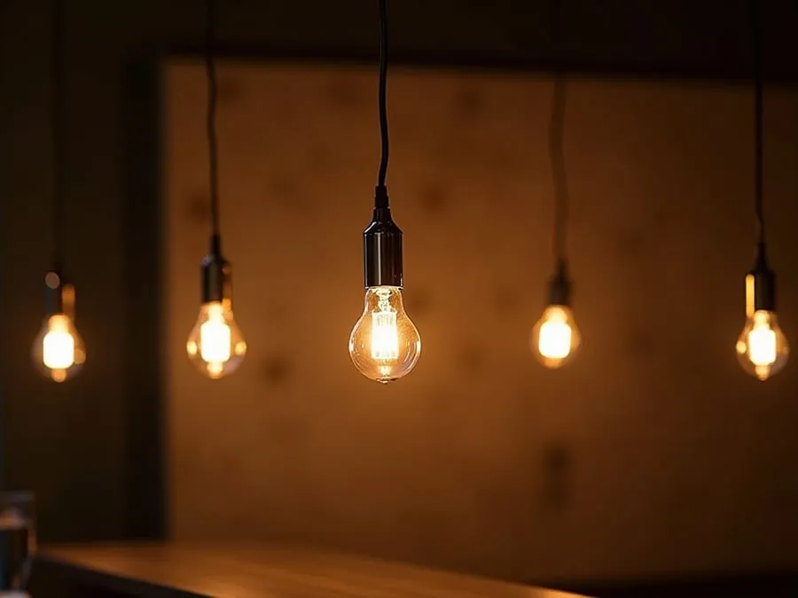 Detail shot of sophisticated lighting fixture installed in restaurant.