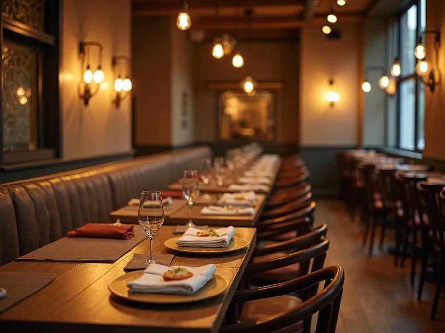 Detail of restaurant interior design element showing material quality and though.