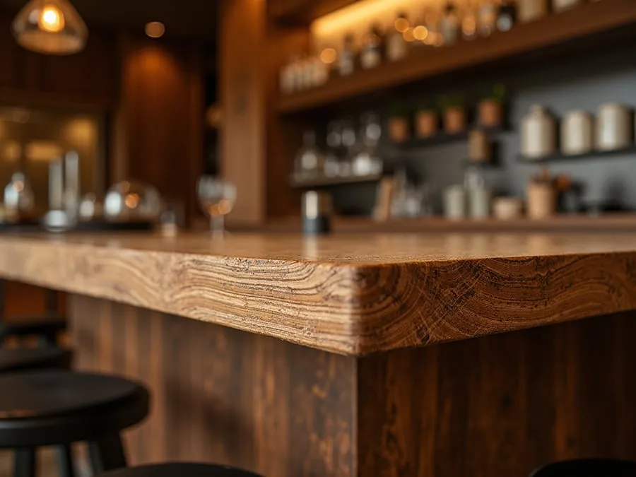 Detail of restaurant interior design element showing material quality and though.