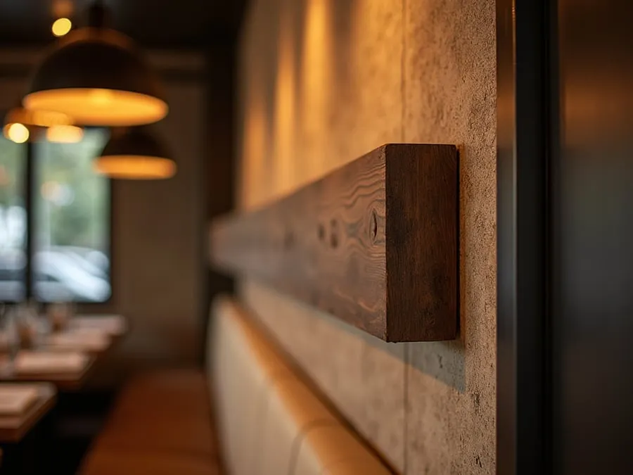 Detail of restaurant interior design element showing material quality and though.