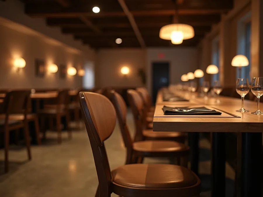 Detail of restaurant interior design element showing material quality and though.