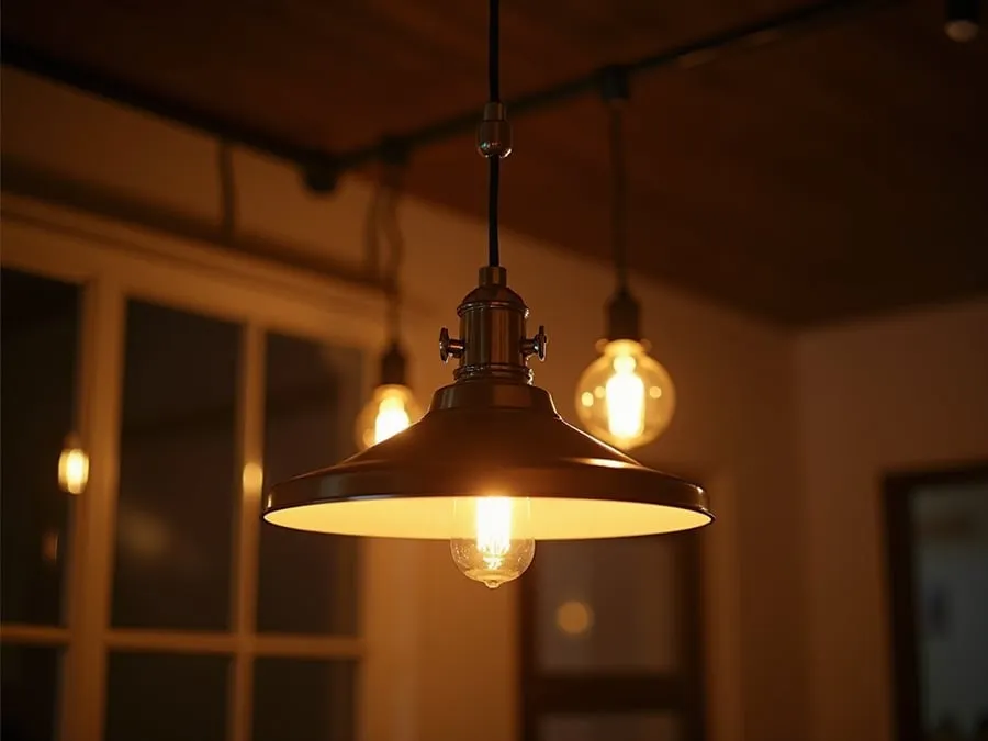 Detail shot of sophisticated lighting fixture installed in restaurant.
