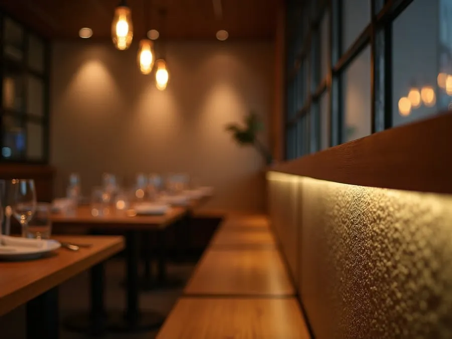 Detail of restaurant interior design element showing material quality and though.
