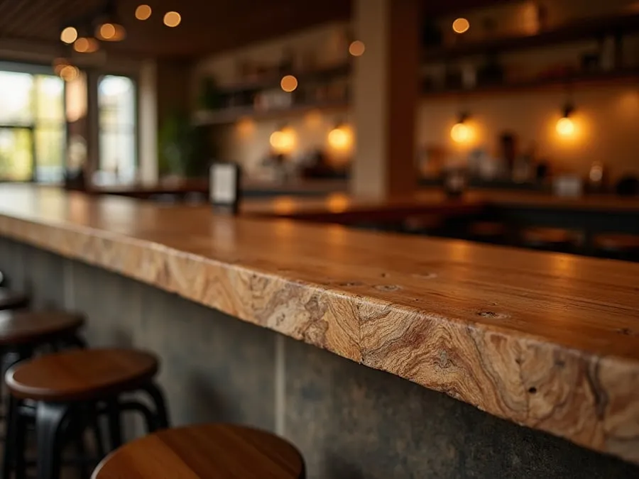 Detail of restaurant interior design element showing material quality and though.