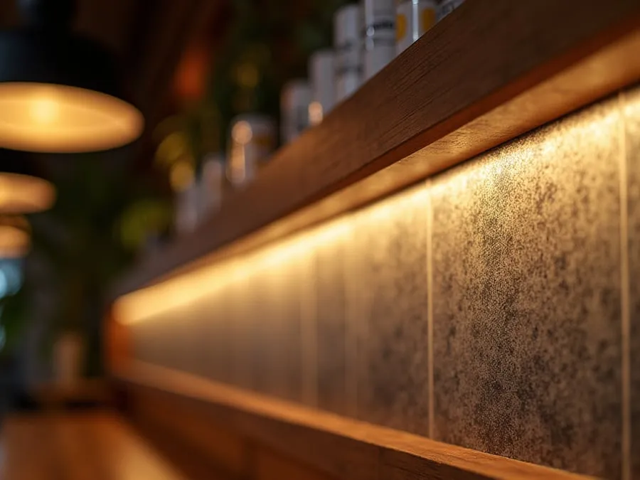Detail of restaurant interior design element showing material quality and though.