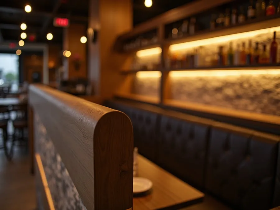 Detail of restaurant interior design element showing material quality and though.