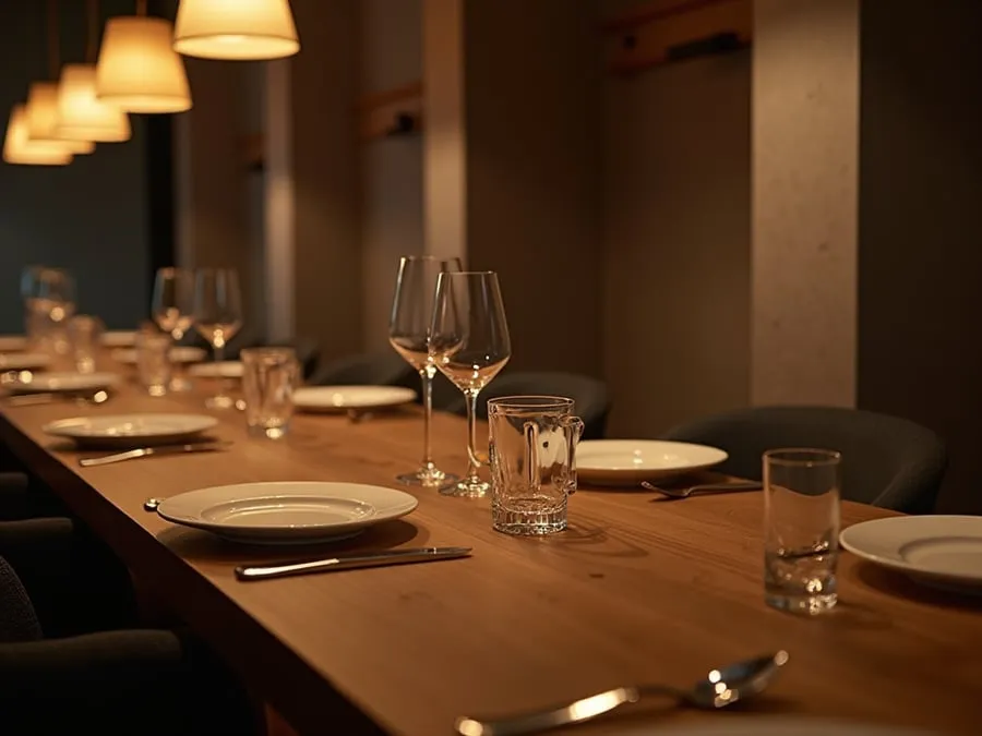 Detail of restaurant interior design element showing material quality and though.