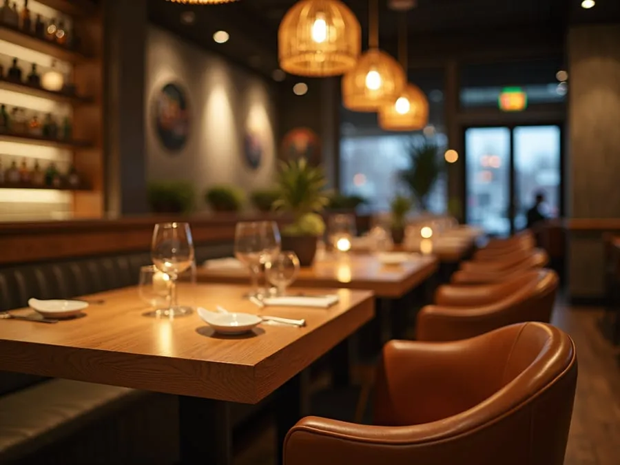 Detail of restaurant interior design element showing material quality and though.