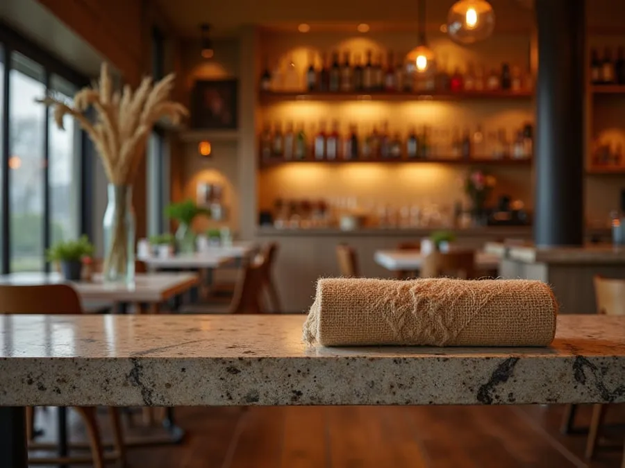 Detail of restaurant interior design element showing material quality and though.