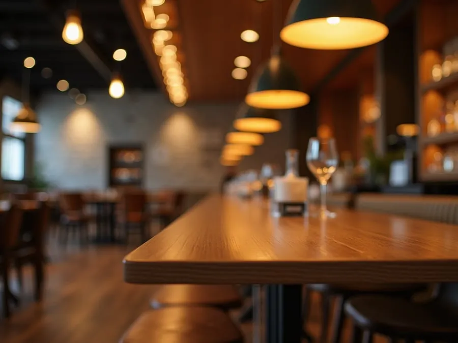 Detail of restaurant interior design element showing material quality and though.