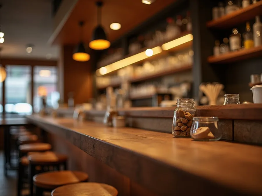 Detail of restaurant interior design element showing material quality and though.