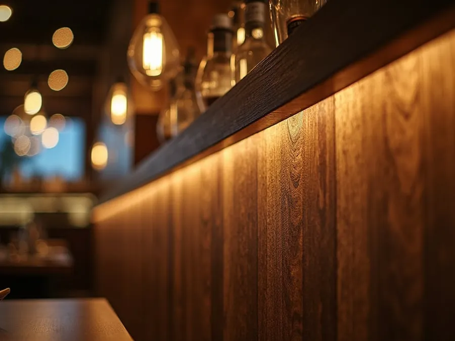 Detail of restaurant interior design element showing material quality and though.