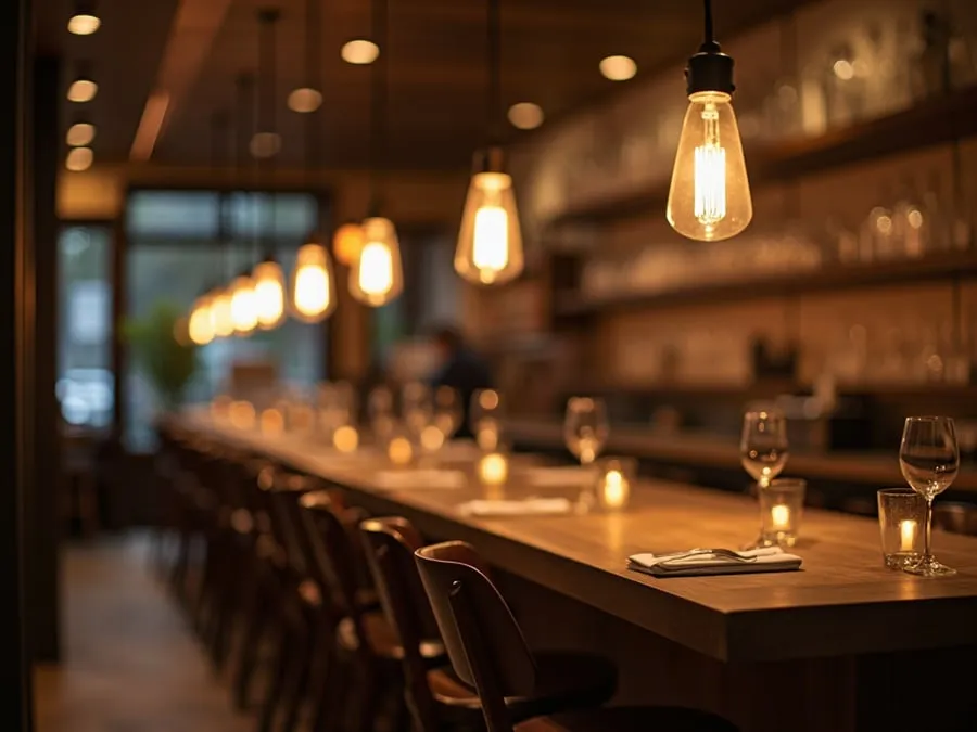 Detail of restaurant interior design element showing material quality and though.