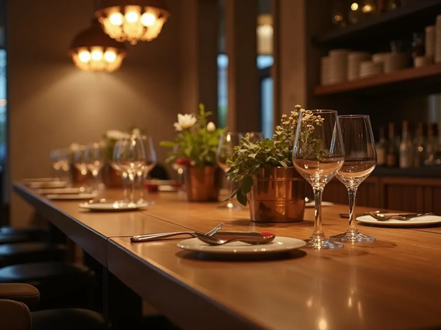 Detail of restaurant interior design element showing material quality and though.
