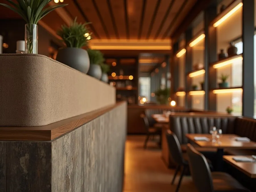 Detail of restaurant interior design element showing material quality and though.