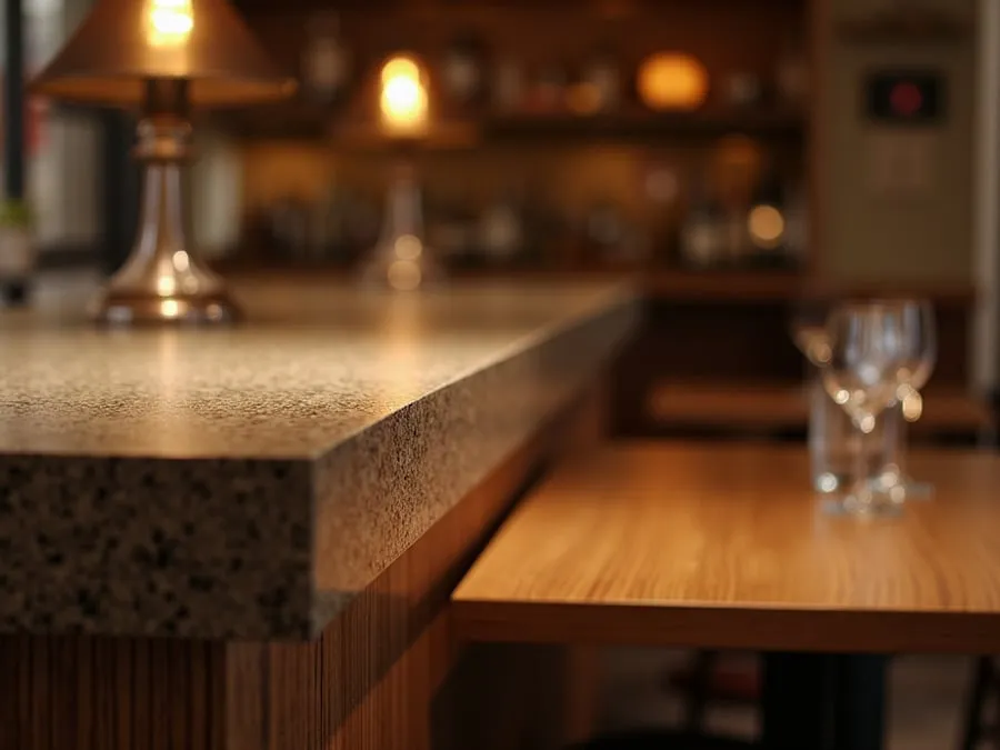 Detail of restaurant interior design element showing material quality and though.